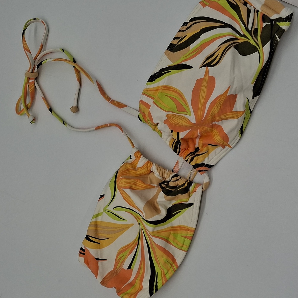Roxy Printed Beach Classics Triangle Bikini Top Bright White Subtly Salty L
